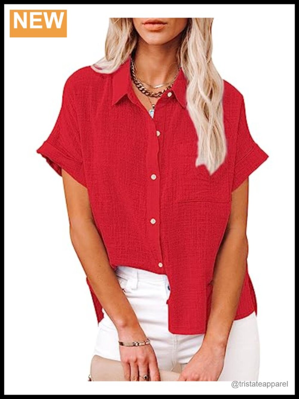 Women's Cotton Linen Button Down V-Neck Short Sleeve Casual Blouse with Pockets